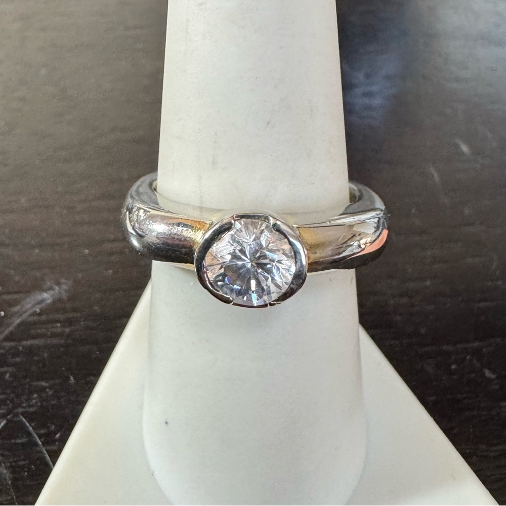 925 Square Band Simulated Diamond Ring